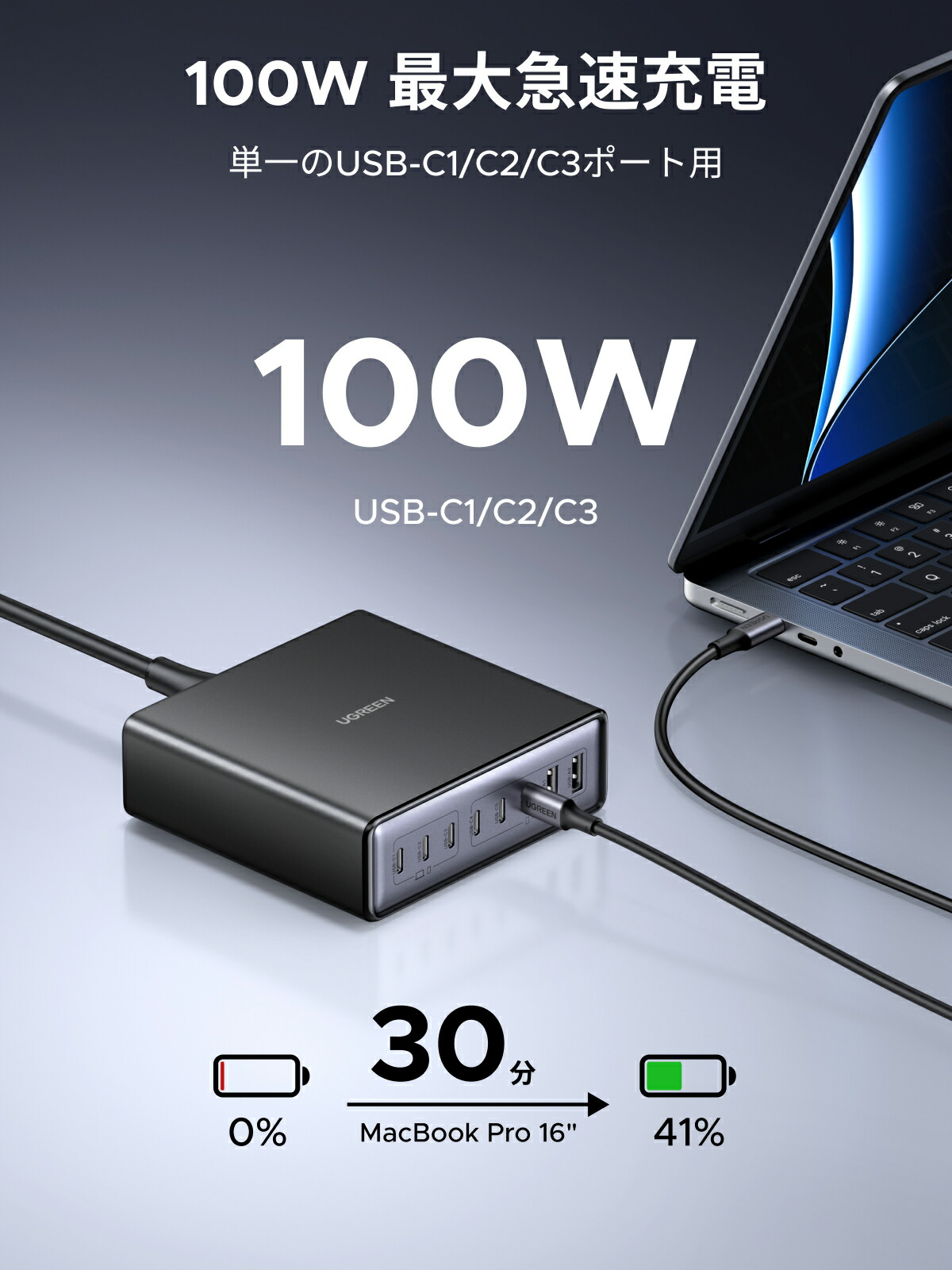 UGREEN 200W 充電器 8ポート 卓上 急速 単ポート最大100W 高出力【USB-C*6とUSB-A*2】充電保護システム PD3.0 PPS規格対応 - 画像2