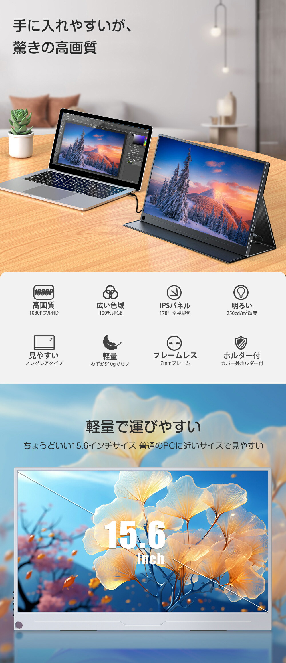 【楽天1位 累計販売100万台突破】モバイルモニター 15.6インチ フルHD 4K タッチパネル バッテリー内蔵 選べる13モデル 非光沢IPS パネル Type-C対応 HDMI モニター 持ち運び ディスプレイ サブディスプレイ デュアルモニター ミニPC対応 EVICIV - 画像3